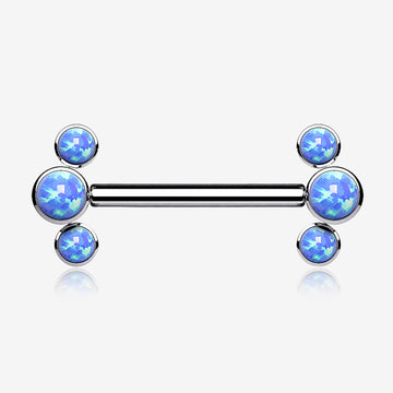 A Pair of Implant Grade Titanium Fire Opal Trio Internally Threaded Nipple Barbell-Blue Opal